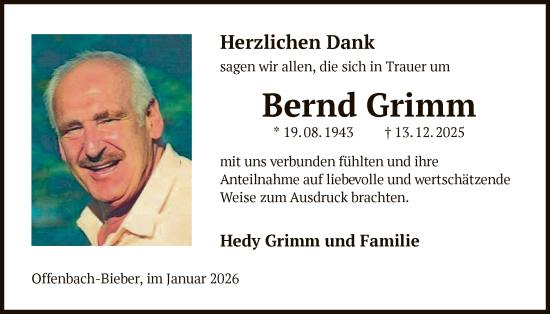 Traueranzeige von Bernd Grimm von OFOP