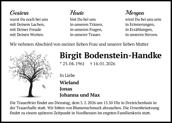 Traueranzeige von Birgit Bodenstein-Handke von OFOP