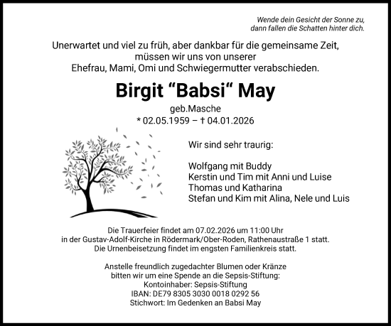 Traueranzeige von Birgit May von OFOP