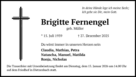 Traueranzeige von Brigitte Fernengel von OF0L