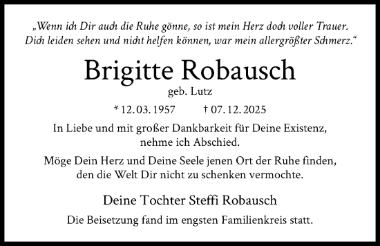 Traueranzeige von Brigitte Robausch von FNP