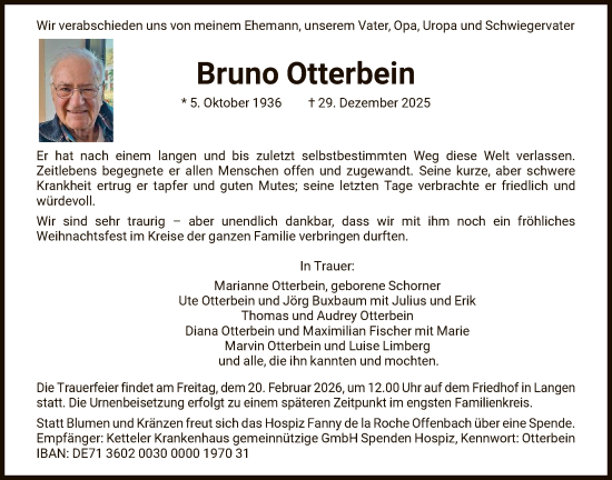 Traueranzeige von Bruno Otterbein von OFOP