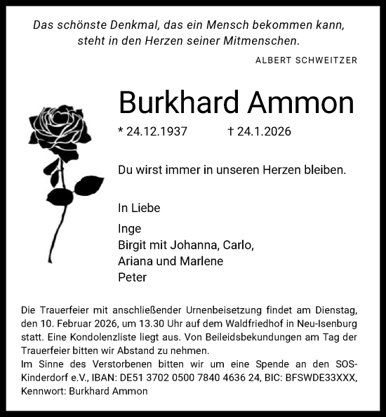Traueranzeige von Burkhard Ammon von OF0W
