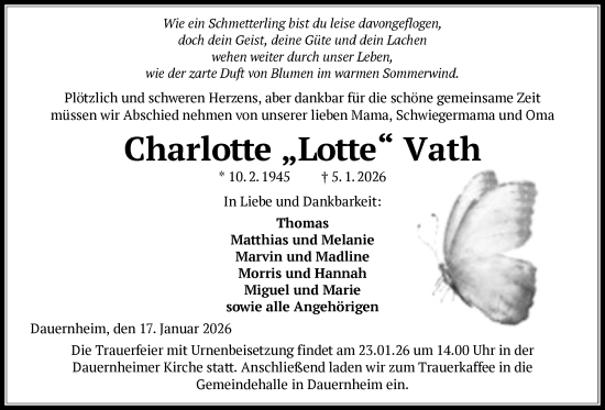 Traueranzeige von Charlotte Vath von OFOP