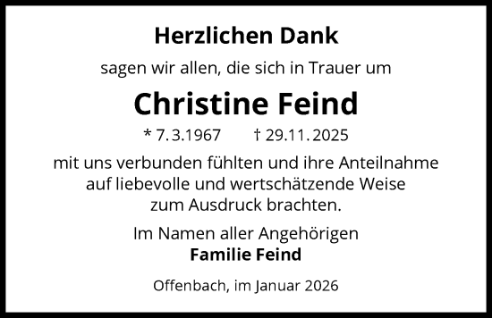 Traueranzeige von Christine Feind von OFOP