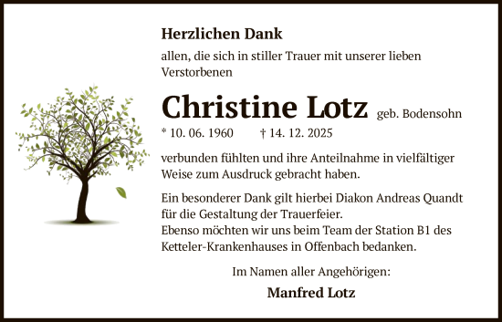 Traueranzeige von Christine Lotz von OFOP