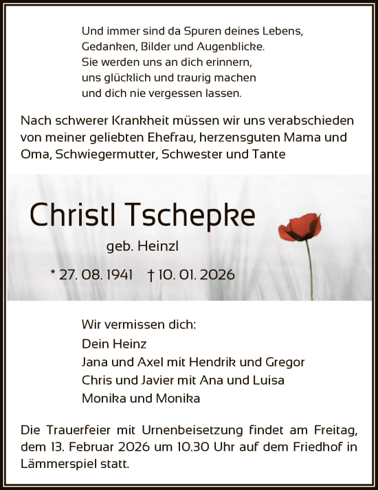 Traueranzeige von Christl Tschepke von OFOP