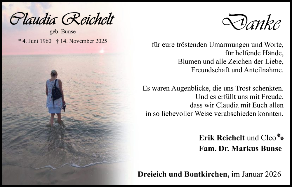  Traueranzeige für Claudia Reichelt vom 31.01.2026 aus OFOP