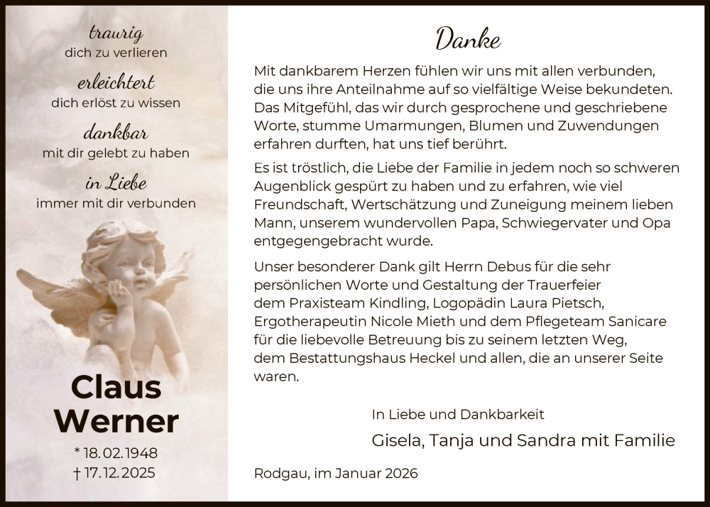 Traueranzeige für Claus Werner vom 17.01.2026 aus OF0L