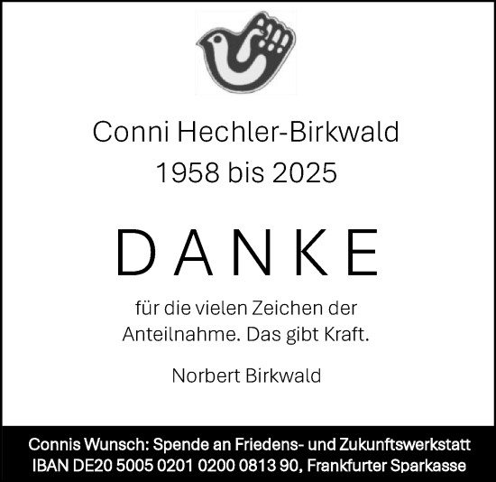 Traueranzeige von Conni Hechler-Birkwald von OFMF