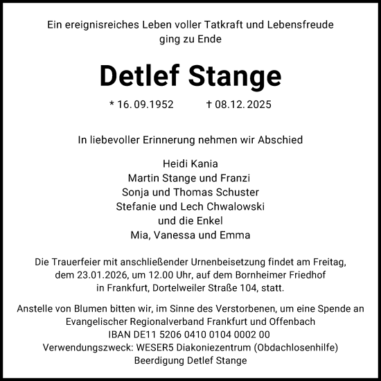 Traueranzeige von Detlef Stange von FNP