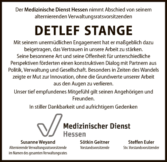 Traueranzeige von Detlef Stange von FNP