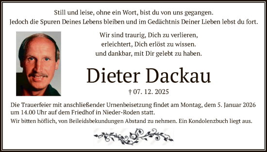 Traueranzeige von Dieter Dackau von OF0L