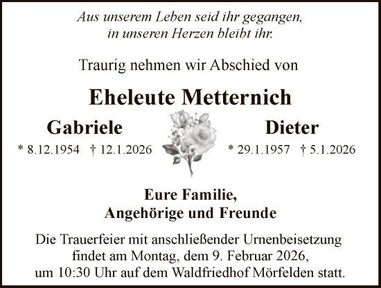 Traueranzeige von Dieter Metternich von OFMF