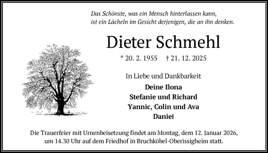 Traueranzeige von Dieter Schmehl von OFHA