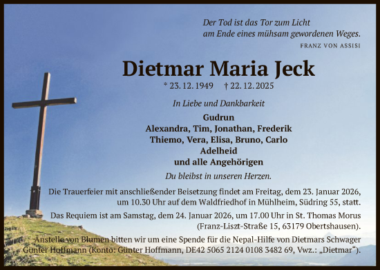 Traueranzeige von Dietmar Maria Jeck von OFOP