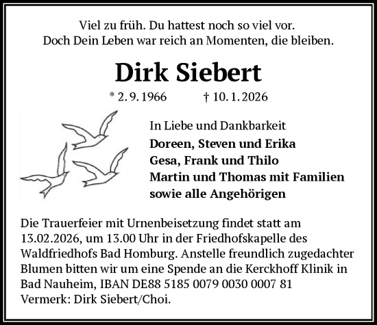 Traueranzeige von Dirk Siebert von FNP