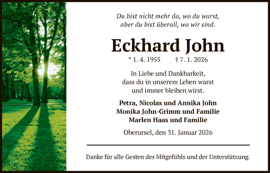 Traueranzeige von Eckhard John von FNP