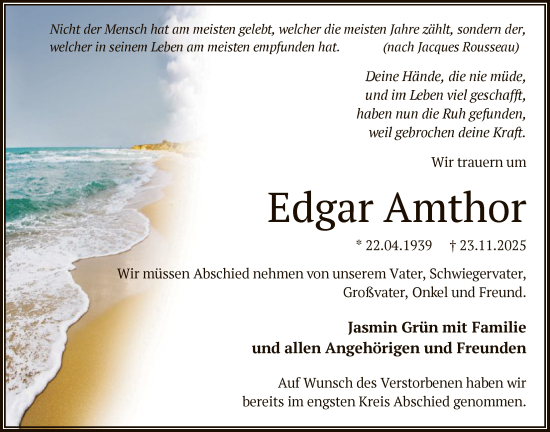 Traueranzeige von Edgar Amthor von OFOP