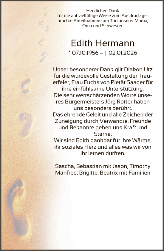 Traueranzeige von Edith Hermann von OF0L
