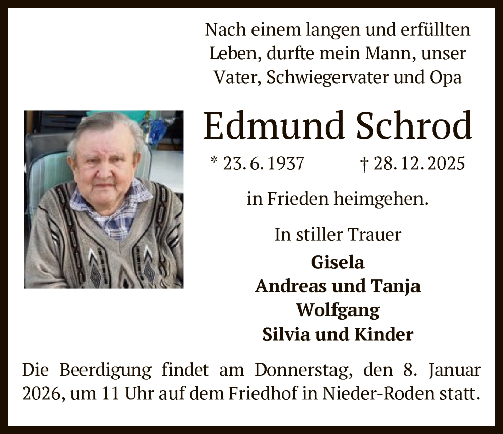  Traueranzeige für Edmund Schrod vom 03.01.2026 aus OFOP