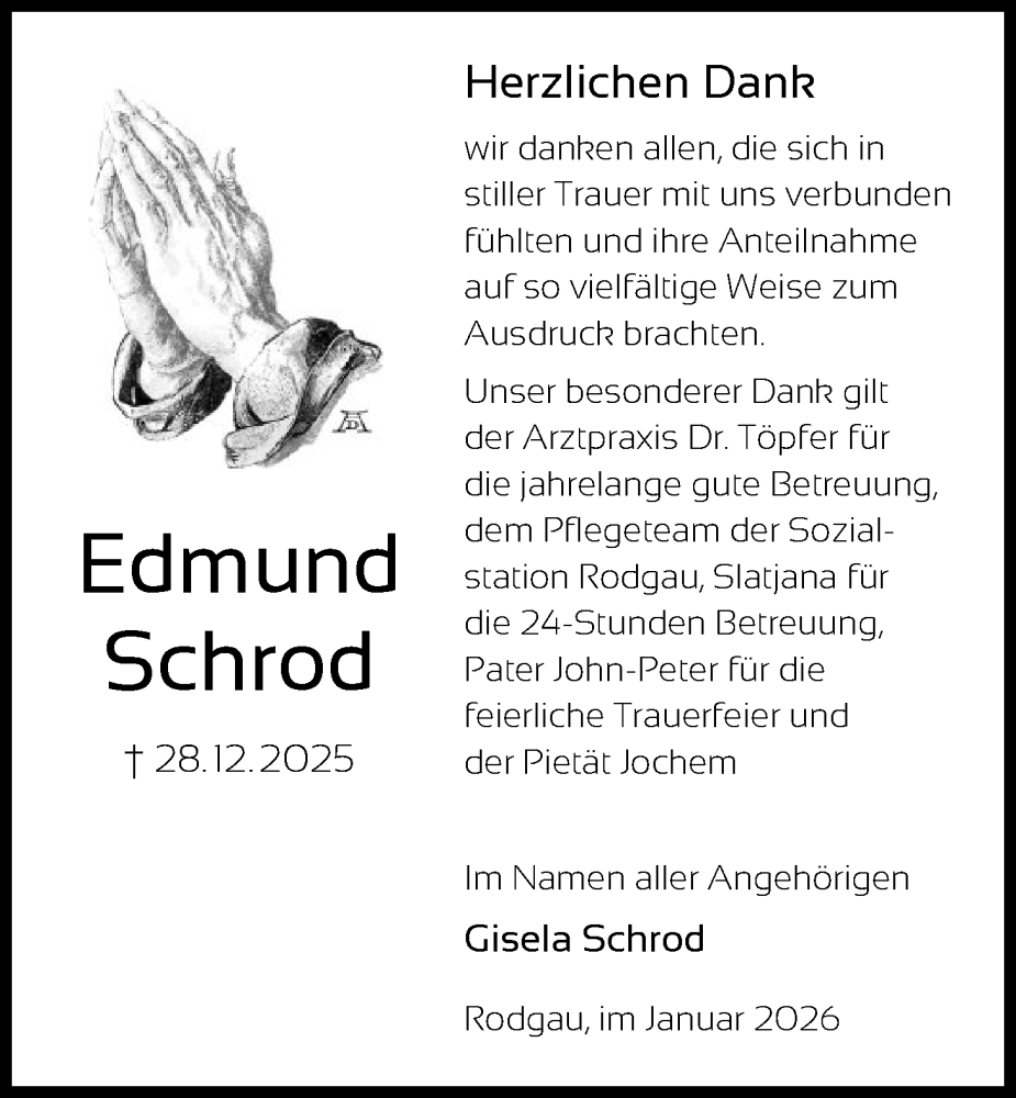  Traueranzeige für Edmund Schrod vom 24.01.2026 aus OF0L