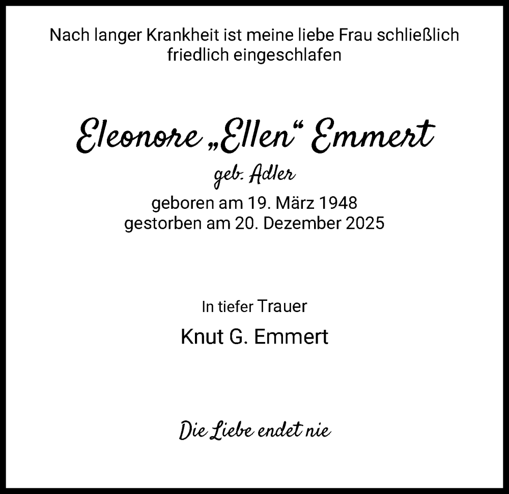  Traueranzeige für Eleonore Emmert vom 03.01.2026 aus FNP