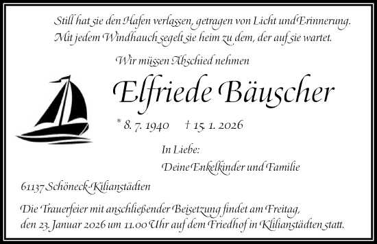 Traueranzeige von Elfriede Bäuscher von OFHA