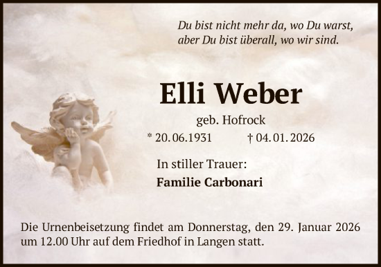Traueranzeige von Elli Weber von OF0W