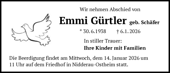 Traueranzeige von Emmi Gürtler von OFHA