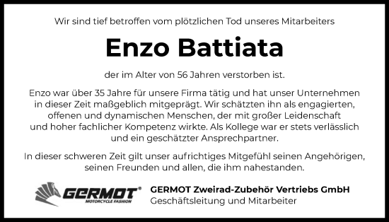 Traueranzeige von Enzo Battiata von OFMF