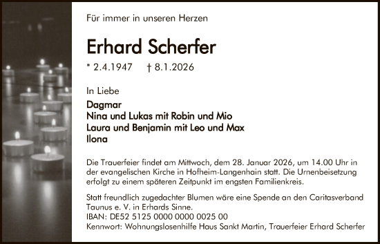 Traueranzeige von Erhard Scherfer von FNP