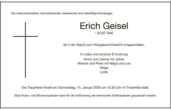 Traueranzeige von Erich Geisel von FNP