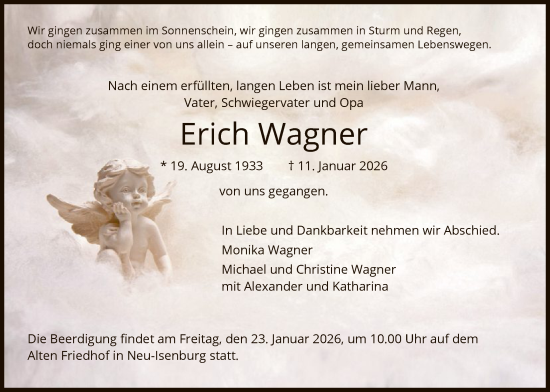 Traueranzeige von Erich Wagner von OF0W