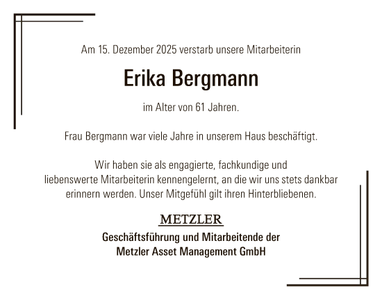 Traueranzeige von Erika Bergmann von FNP