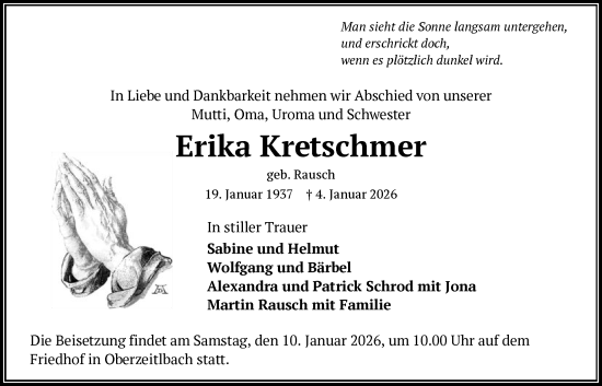 Traueranzeige von Erika Kretschmer von OFOP