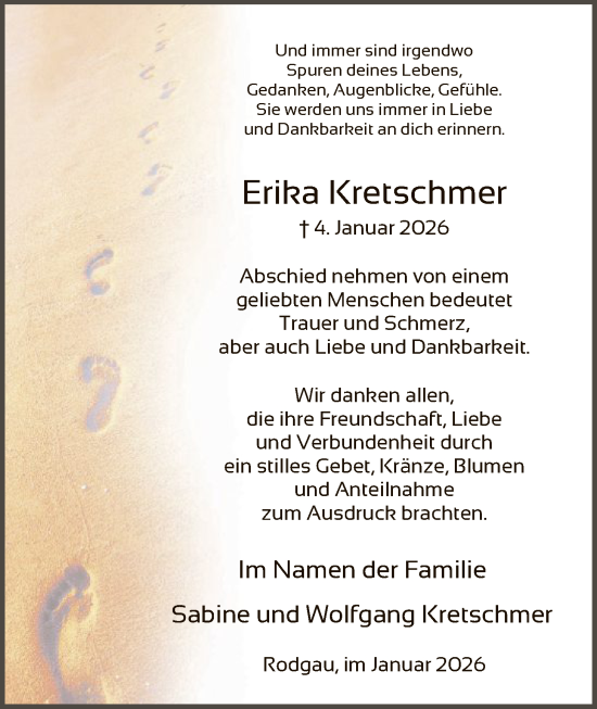 Traueranzeige von Erika Kretschmer von OFOP