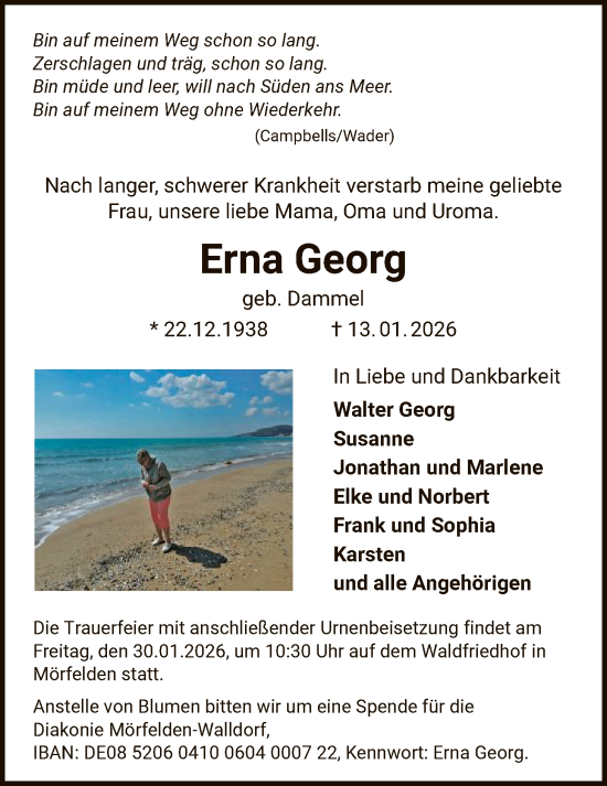 Traueranzeige von Erna Georg von OFMF