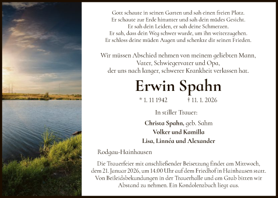 Traueranzeige von Erwin Spahn von OFOP