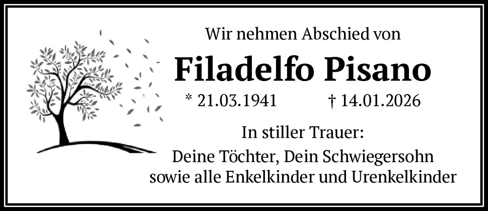  Traueranzeige für Filadelfo Pisano vom 31.01.2026 aus OF0W