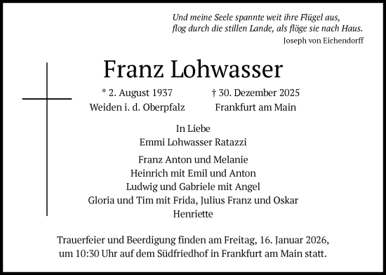 Traueranzeige von Franz Lohwasser von FNP