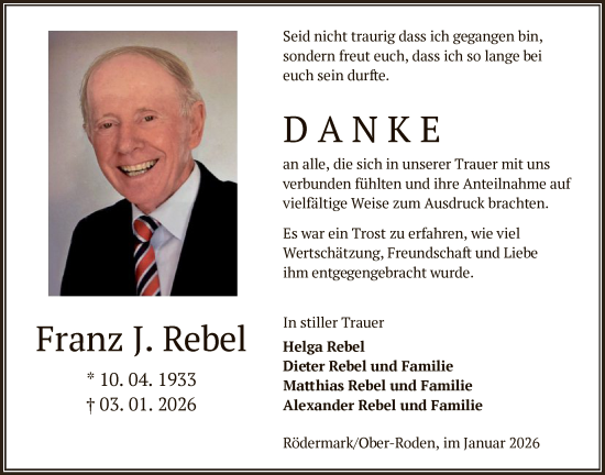 Traueranzeige von Franz J. Rebel von OFOP