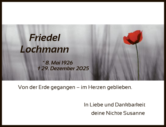 Traueranzeige von Friedel Lochmann von OFHA