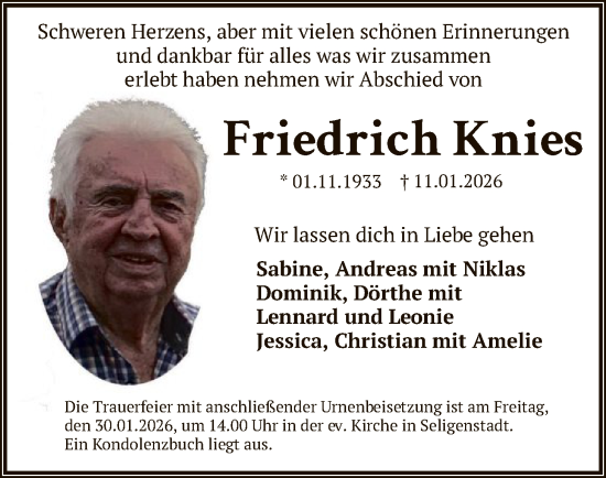 Traueranzeige von Friedrich Knies von OF0L