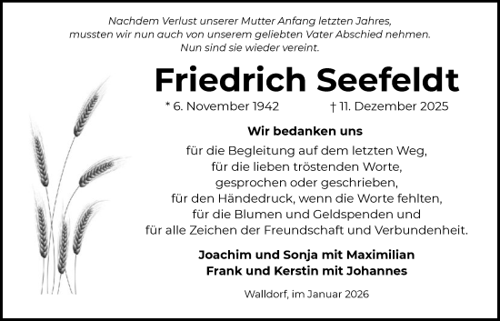 Traueranzeige von Friedrich Seefeldt von OFMF