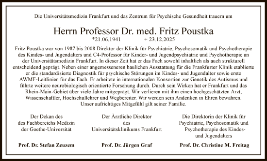 Traueranzeige von Fritz Poustka von FNP