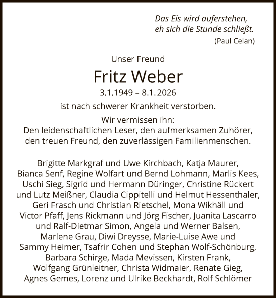 Traueranzeige von Fritz Weber von FNP