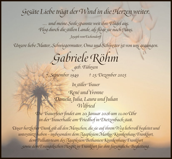 Traueranzeige von Gabriele Röhm von OF0L
