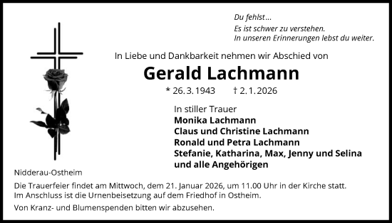 Traueranzeige von Gerald Lachmann von OFHA