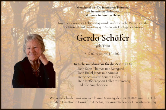 Traueranzeige von Gerda Schäfer von FNP